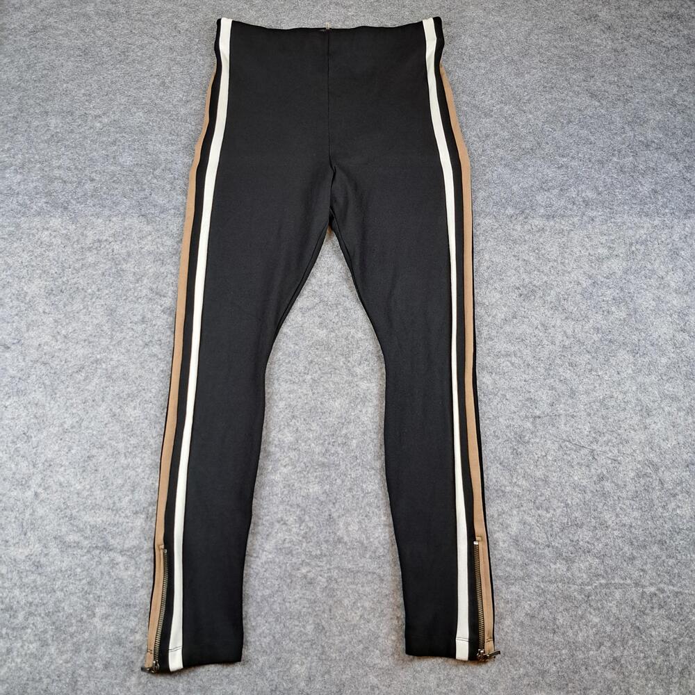 Hale Bob Pants Womens Large Black Side Stripe Zip Ankle Stretch Skinny Commuter